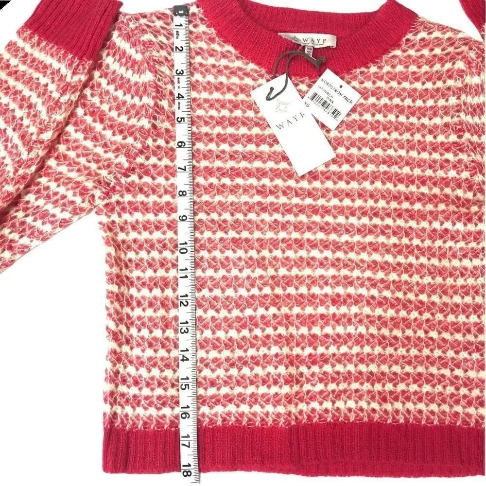 Nordstrom Rack WAYF Crew Neck Sweater Loose Knit Pink Tan Ribbed cuffs hem XS